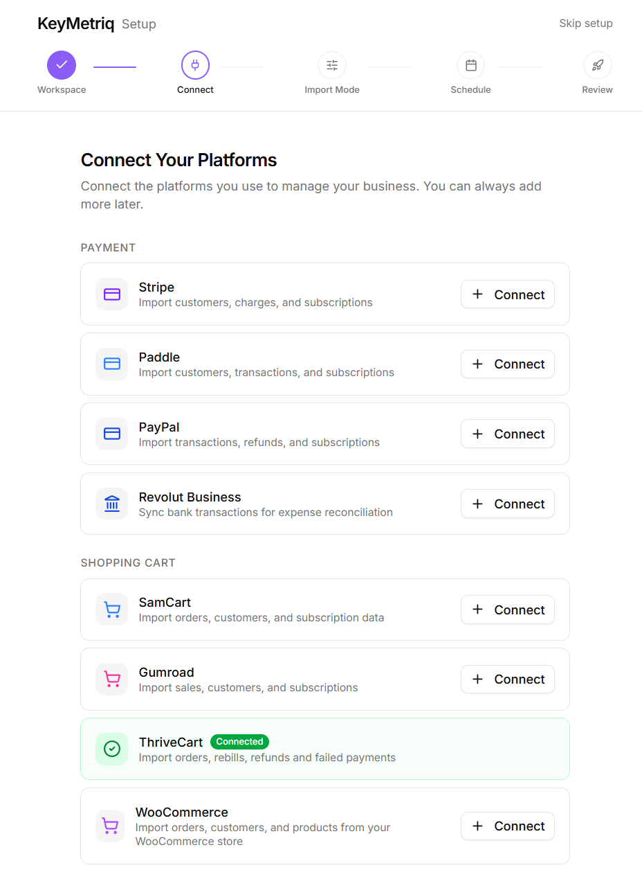 Connect your platforms page