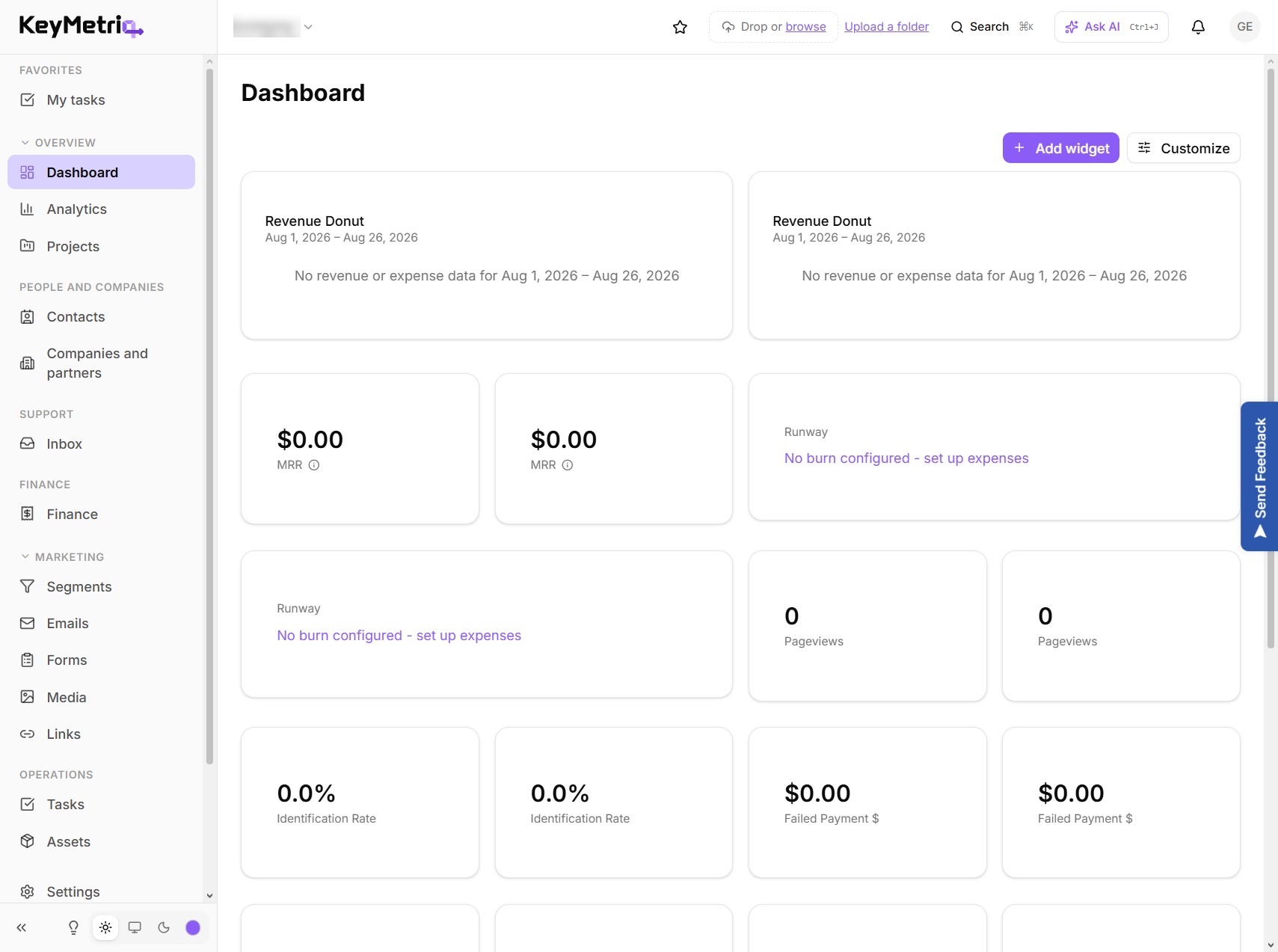 The dashboard page