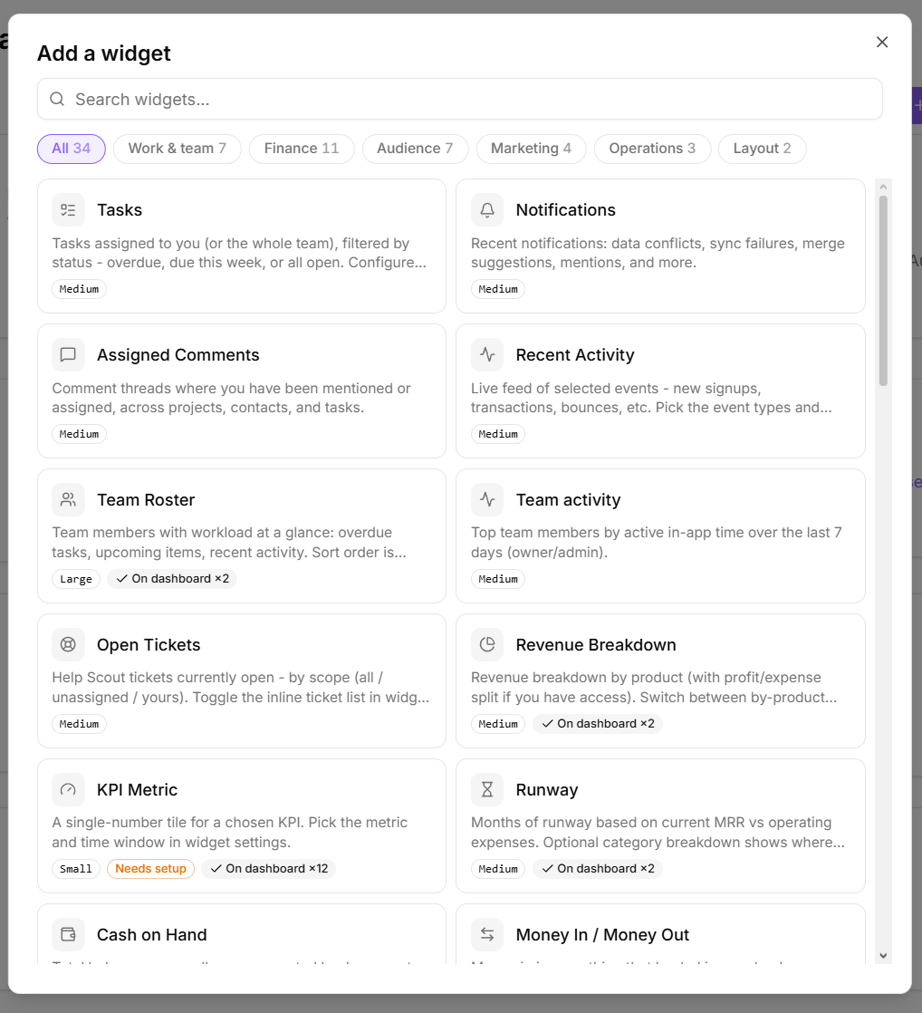 A gallery of widgets to choose from