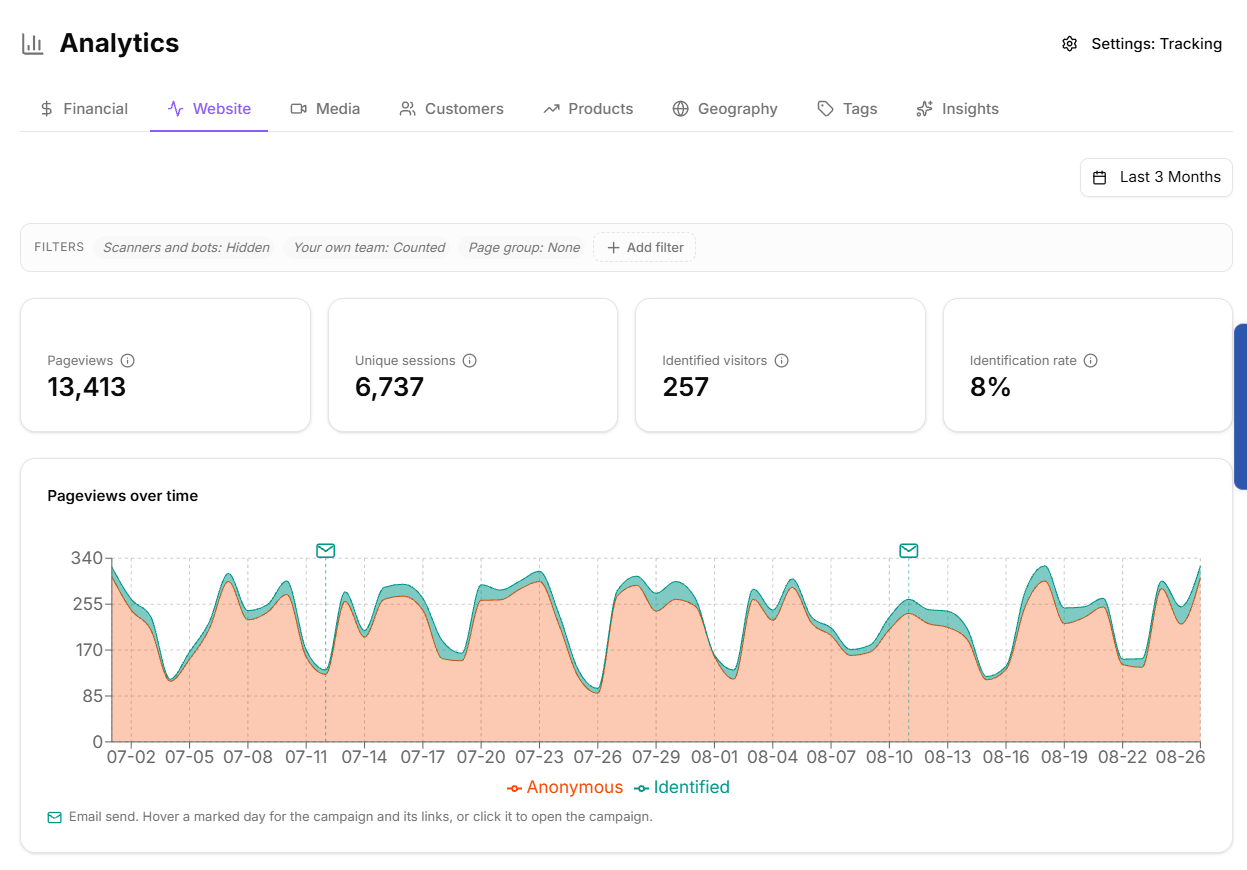 The Website analytics tab