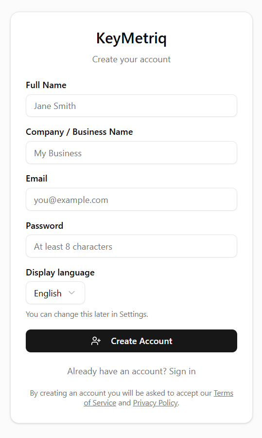 The signup form